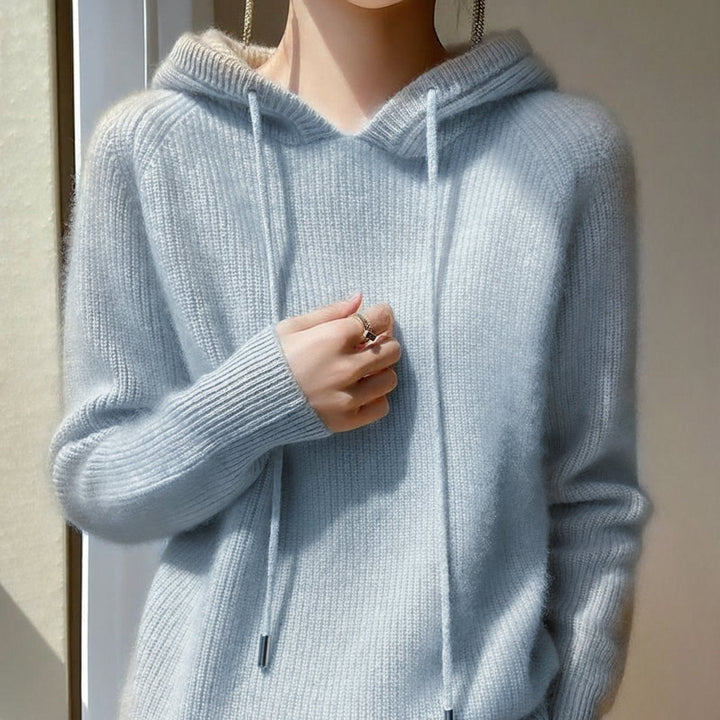 Clover | Women's Hooded Drawstring Knit Jumper - Blue