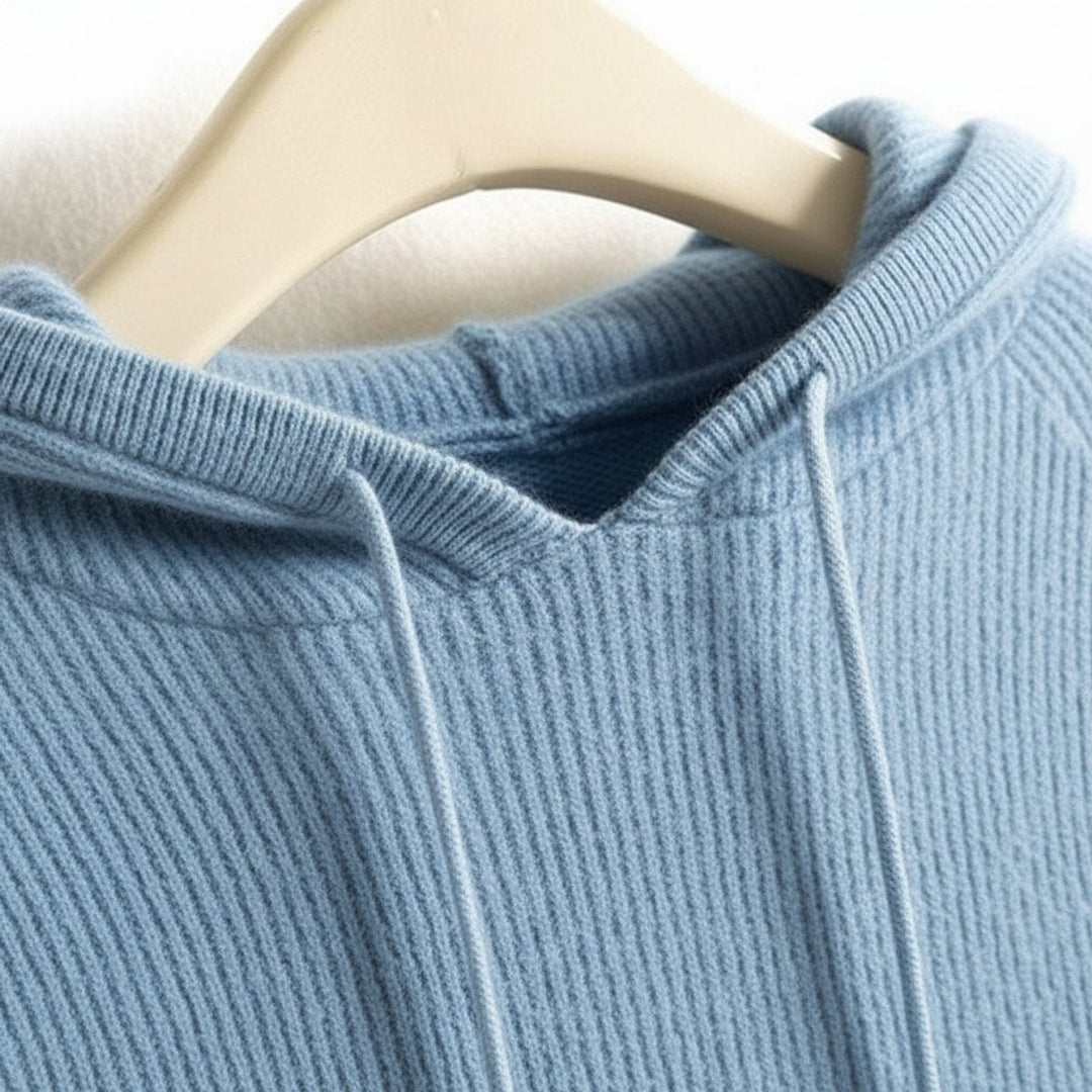 Clover | Women's Hooded Drawstring Knit Jumper - Blue