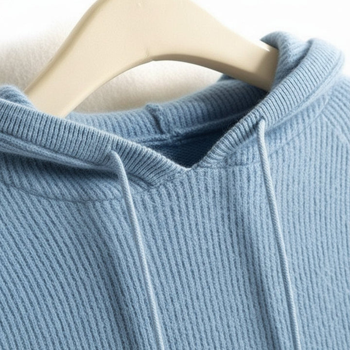 Clover | Women's Hooded Drawstring Knit Jumper - Blue
