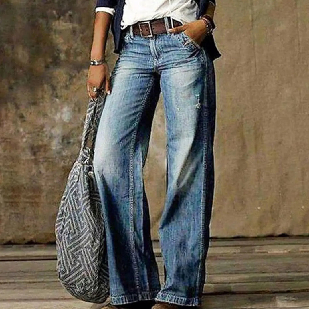 Wren | Women's High-Waist Relaxed Wide-Leg Jeans - Light Blue