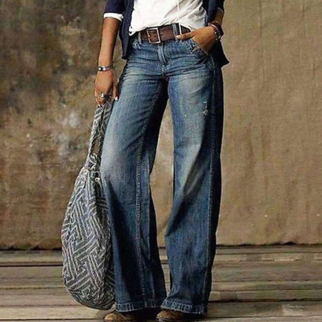 Wren | Women's High-Waist Relaxed Wide-Leg Jeans - Light Blue