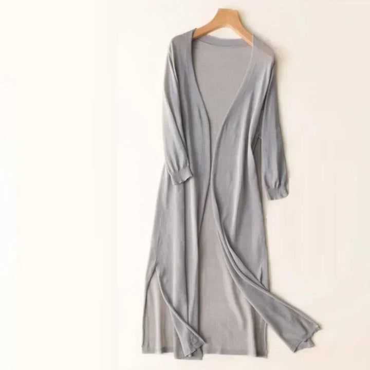 June | Women's Lightweight Long Open-Front Cardigan - Grey