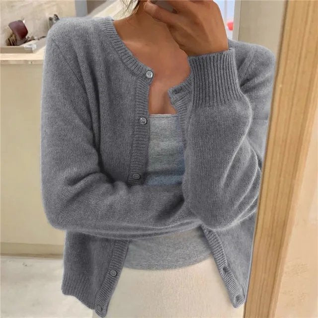 Willa | Women's Soft-Knit Button-Front Cardigan - Grey